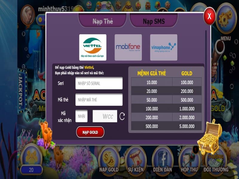 Bạn có thể lựa chọn mệnh giá thẻ nạp tương ứng với ngân sách của mình để nạp tiền vào tài khoản game.