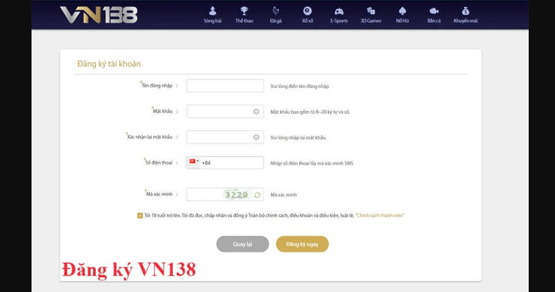 Làm theo các bước hướng dẫn đăng ký VN138 để tạo tài khoản nhanh chóng